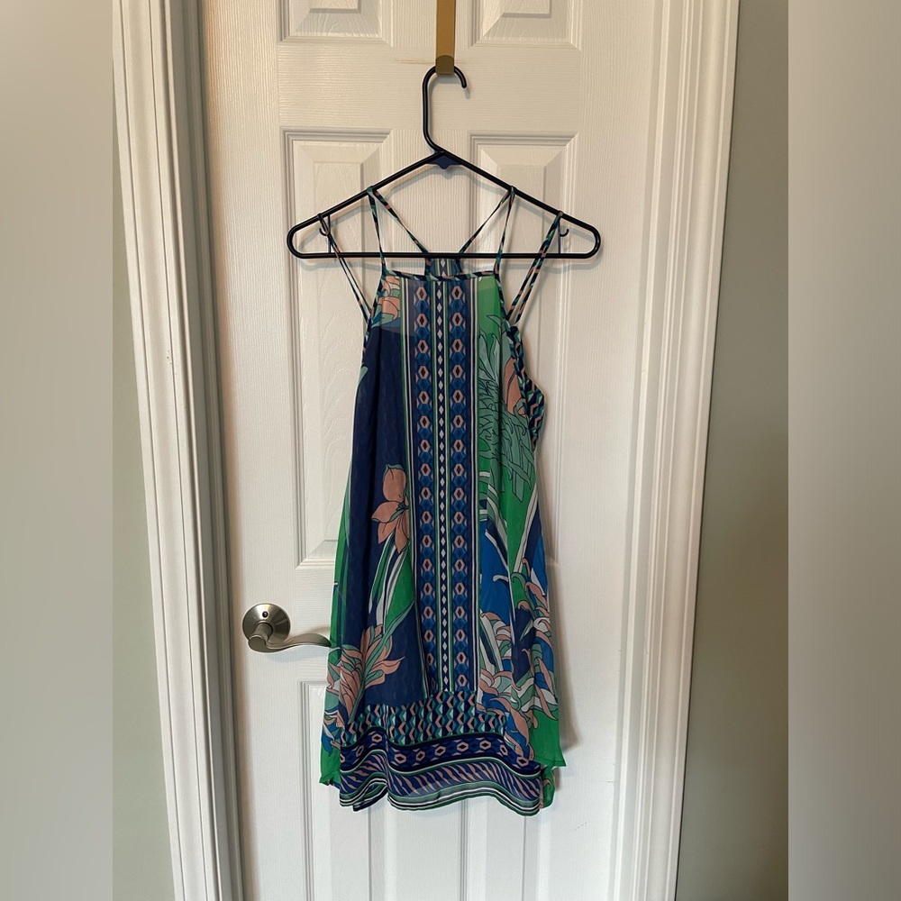 Anthropologie Maeve Laurel silk dress in blue and green with a floral pattern - Picture 2 of 5